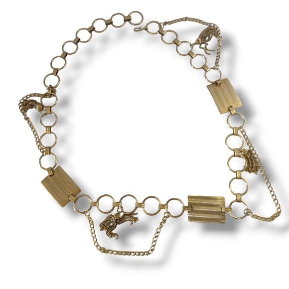 Vintage 80s Gold Ring Chain Draped Tassel Waist Chain Belt - Picture 6 of 9